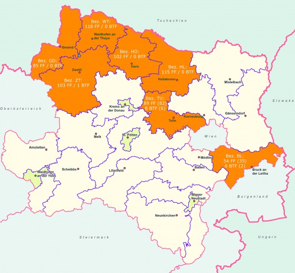 Die hier grün markierten Bezirke werden von der LWZ betreut