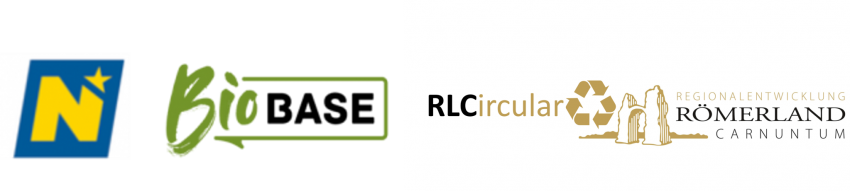 Logo Land Niederösterreich, Logo BioBase und Logo Regionalentwicklung Römerland Carnuntum