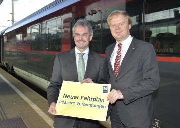 Präsentierten den neuen ÖBB-Fahrplan: Verkehrs-Landesrat Mag. Karl Wilfing und DI Michael Fröhlich, Regionalmanager der ÖBB-Personenverkehr AG. (v.l.n.r.)