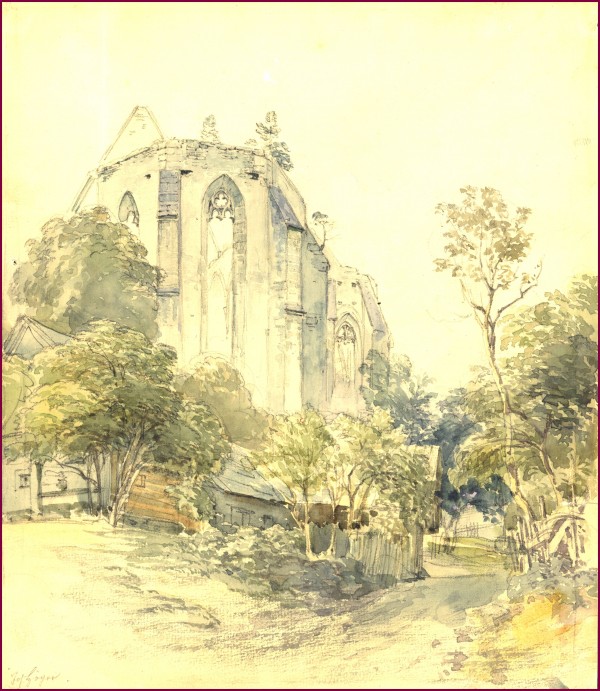 Joseph Höger: Kirchberg am Wechsel, Filialkirche St. Wolfgang, ca. 1843, Aquarell