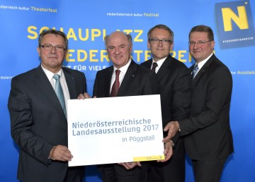 Landesausstellung 2017: Bürgermeister Johann Gillinger, Landeshauptmann Dr. Erwin Pröll, Geschäftsführer Kurt Farasin, Kultur-Abteilungsleiter Mag. Hermann Dikowitsch (v.l.n.r.)