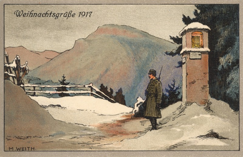 Weihnachtskarte mit einem österreichischen Soldaten 1917