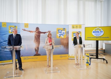 Stellten die neue Kampagne zur mentalen Gesundheit vor (v. l.): Landesrat Martin Eichtinger, Landeshauptfrau Johanna Mikl-Leitner und „Tut gut!“-Geschäftsführerin Alexandra Pernsteiner-Kappl.