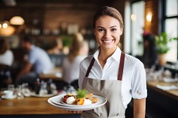 Kellnerin mit Tableau in Lokal