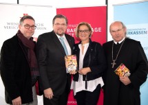 Programmpräsentation der Internationalen Barocktage Melk 2019 im Erste Campus im Quartier Belvedere in Wien: im Bild der künstlerische Koordinator Alexander Hauer, der künstlerische Leiter Michael Schade, Landeshauptfrau Johanna Mikl-Leitner und Abt Georg Wilfinger (v.l.n.r.)
