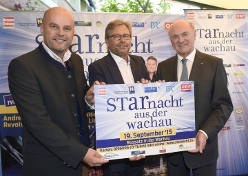 \"Starnacht aus der Wachau\" am 19. September in ORF 2: Martin Ramusch (Gesellschafter ip media), ORF-Generaldirektor Dr. Alexander Wrabetz und Landeshauptmann Dr. Erwin Pröll.