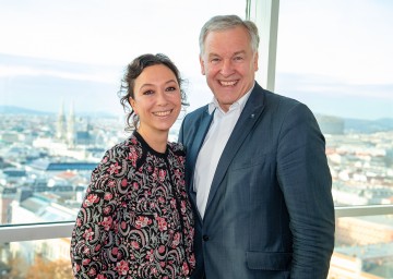 Bekanntgabe der Nominierungen zum Österreichischen Filmpreis 2019 im Wiener Ringturm. Im Bild Landesrat Martin Eichtinger mit Ursula Strauss, Präsidentin der Akademie des Österreichischen Films.