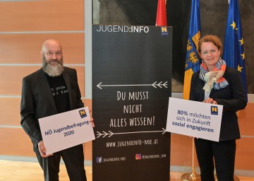 Jugend-Landesrätin Christiane Teschl-Hofmeister und Jugendforscher Manfred Zentner präsentierten Ergebnisse der "NÖ Jugendbefragung 2020"