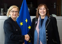 Landeshauptfrau Johanna Mikl-Leitner mit Dubravka Suica, EU-Kommissarin für Demokratie und Demographie und Vizepräsidentin der Europäischen Kommission.