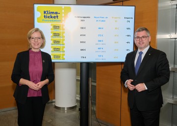 Präsentierten die neuen Preise für die regionalen Klimatickets: Bundesministerin Leonore Gewessler und Landesrat Ludwig Schleritzko