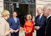 Litauens Premierministerin Ingrida Šimonyté (v. l.) traf im Stift Göttweig mit Bundeskanzler Sebastian Kurz, Landeshauptfrau Johanna Mikl-Leitner, Landesrat Martin Eichtinger und Abt Columban Luser zusammen.