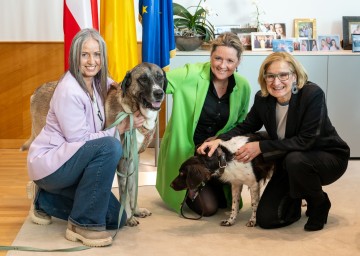 Landeshauptfrau Johanna Mikl-Leitner (v.r.n.l.) und Landesrätin Susanne Rosenkranz mit Andrea Specht, Präsidentin des Tierschutzverbandes Niederösterreich.