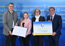 Bürgermeister Bernhard Kerndler, Landtagsabgeordnete Silke Dammerer, Landeshauptfrau Johanna Mikl-Leitner und Wirtschaftskammer NÖ Präsident Wolfgang Ecker