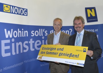 Gerhard Stindl, Geschäftsführer der NÖVOG, und Landesrat Mag. Karl Wilfing präsentierten Neuigkeiten zu den Wieselbahnen und Bergbahnen in Niederösterreich. (v.l.n.r.)