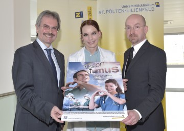 Mission Turnus: Landesrat Mag. Karl Wilfing, Turnusärztin Dr. Theresa Roiser und  Dr. Thomas Gamsjäger, MSc, Vorsitzender der Ärztlichen Direktoren in Niederösterreich. (v.l.n.r.)