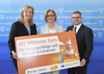 Die ASFINAG investiert 207 Millionen Euro in leistungsfähige und sichere Autobahnen in Niederösterreich: ASFINAG-Vorstandsdirektorin Karin Zipperer, Landeshauptfrau Johanna Mikl-Leitner und Landesrat Ludwig Schleritzko (v.l.n.r.)