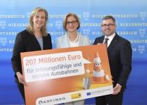 Die ASFINAG investiert 207 Millionen Euro in leistungsfähige und sichere Autobahnen in Niederösterreich: ASFINAG-Vorstandsdirektorin Karin Zipperer, Landeshauptfrau Johanna Mikl-Leitner und Landesrat Ludwig Schleritzko (v.l.n.r.)