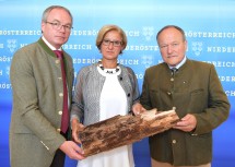 LH-Stellvertreter Stephan Pernkopf, Landeshauptfrau Johanna Mikl-Leitner und Landwirtschaftskammerpräsident Hermann Schultes (von links nach rechts).