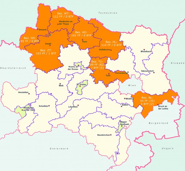 Die hier orange markierten Bezirke werden von der LWZ betreut
