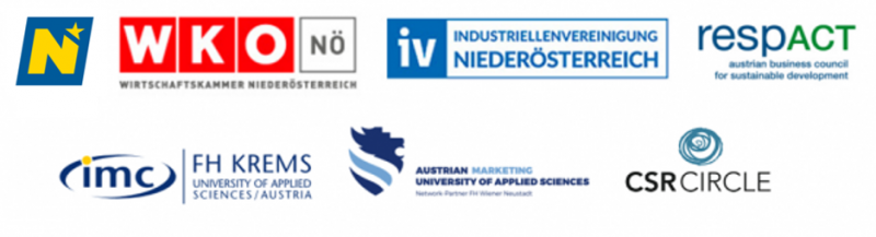 Logos WKO, Industriellenvereinigung, FH Krems und Wiener Neustadt, respact