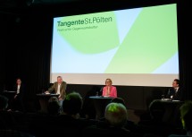 Präsentation des neuen Gegenwartskultur-Festivals „Tangente St. Pölten“ im Cinema Paradiso St. Pölten: Geschäftsführerin Angelika Schopper, der künstlerische Leiter des Festivals, Christoph Gurk, Landeshauptfrau Johanna Mikl-Leitner und Bürgermeister Matthias Stadler. (v.l.n.r.)