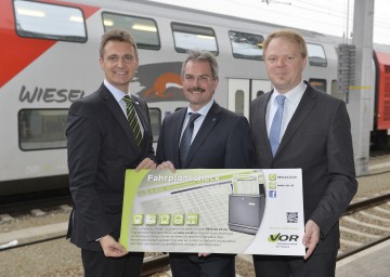 Neuer Fahrplan für Niederösterreich ab 15. Dezember: Mag. Wolfgang Schroll, Geschäftsführer Verkehrsverbund Ostregion, Landesrat Mag. Karl Wilfing, DI Michael Fröhlich, Regionalmanager Ostregion ÖBB-Personenverkehr AG, informierten (v.l.n.r.)