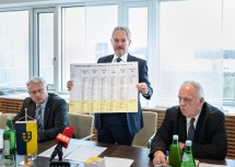 Präsident Karl Wilfing bei der Pressekonferenz mit Peter Anerinhof, Leiter der Abteilungen Staatsbürgerschaft und Wahlen beim Amt der NÖ Landesregierung (links) und Joachim Weninger (Abteilung Staatsbürgerschaft/Wahlen beim Amt der NÖ Landesregierung).