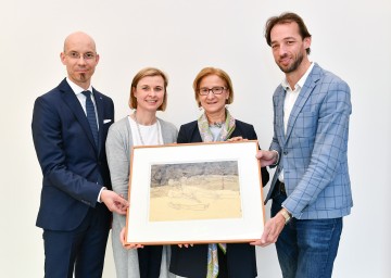 Armin Laussegger, Sammlungsleiter der Landessammlungen Niederösterreich, die Geschäftsführerin der Kunstmeile Krems Julia Flunger-Schulz, Landeshauptfrau Johanna Mikl-Leitner und Kunsthalle Krems-Direktor Florian Steininger (v.l.n.r.)