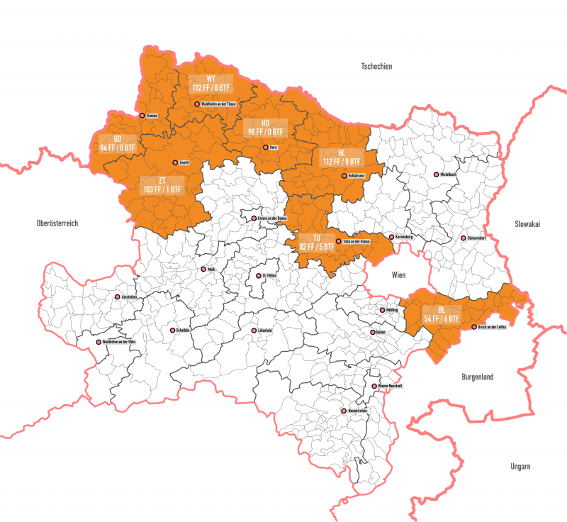 Die hier orange markierten Bezirke werden von der LWZ betreut