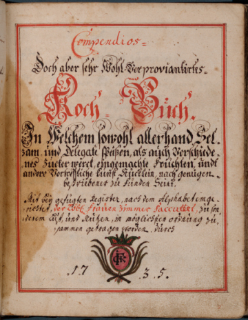 Titelblatt des Kochbuchs Nr. 25 der Kochbuchsammlung des NÖ Landesarchivs, 1735