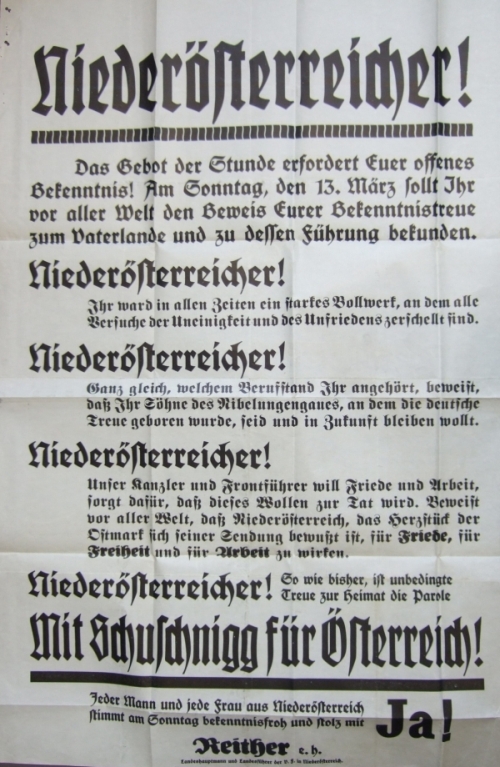 Plakat für die Volksbefragung Schuschniggs vom 13. März 1938